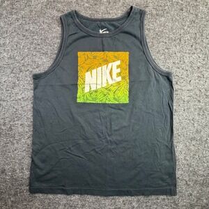 Nike Tank Top Youth‎ XL Black Graphic Palm Leaf Logo Athletic Cut 807344-010
